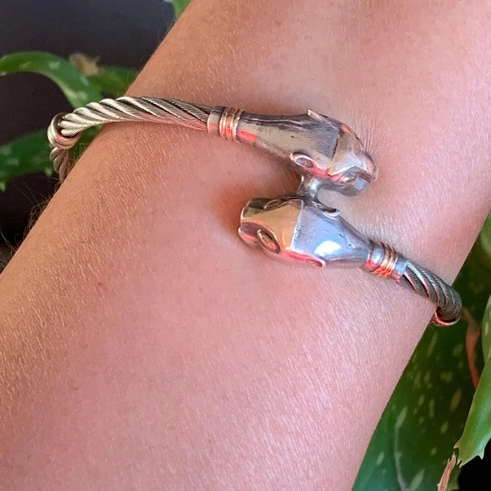 Mod Modern Sterling Silver 18kt gold . Panther Bangle Bracelet - Picture 2 of 10